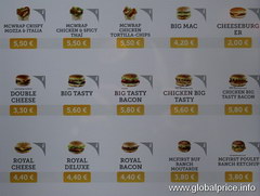 Fast food in Paris, prices at McDonald's